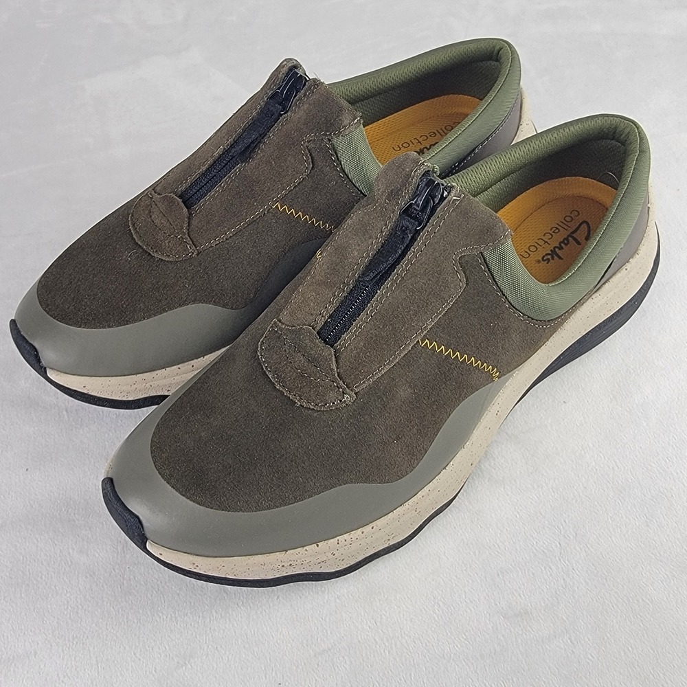 Clarks Jaunt Way Dark Olive Suede Zip Up Sneakers Mens 10 M 26168979 - Picture 2 of 8